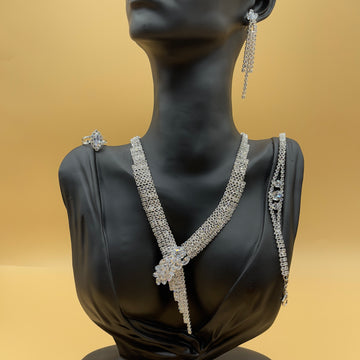 Luxury silver crystal neck set with earrings